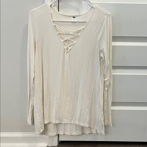 Old Navy Cream Lace-Up Long Sleeve Top